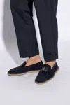 Dolce & Gabbana Logo-lettering Suede Loafers In Navy Blue
