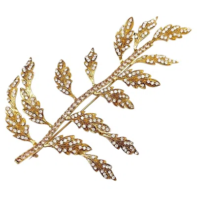 Pre-owned Dolce & Gabbana New Gold Leaf Silver Pink Crystal Super Large Brooch