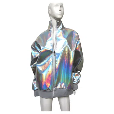 Pre-owned Dolce & Gabbana New Iridescent Hologram Oversized Bomber Jacket In Gray