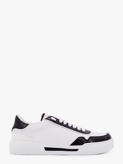 Dolce & Gabbana New Roma Leather Sneakers With Crocodile Details In White