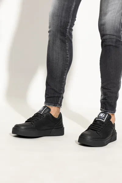 Dolce & Gabbana Calfskin Nappa New Roma Sneakers In Black