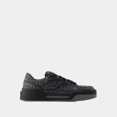 Dolce & Gabbana Coated Jacquard New Roma Sneakers In Black