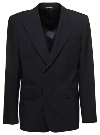 DOLCE & GABBANA 'NEW SICILIA' BLACK SINGLE-BREASTED JACKET WITH CONCELAED FASTENING IN STRETCH WOOL MAN