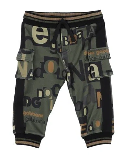 DOLCE & GABBANA DOLCE & GABBANA NEWBORN BOY PANTS MILITARY GREEN SIZE 3 COTTON, ELASTANE