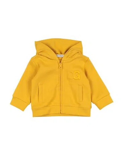 Dolce & Gabbana Babies'  Newborn Boy Sweatshirt Mustard Size 3 Cotton, Elastane, Polyurethane In Yellow
