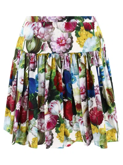 Dolce & Gabbana Nocturnal Flower Print Cotton Skirt For Women In White