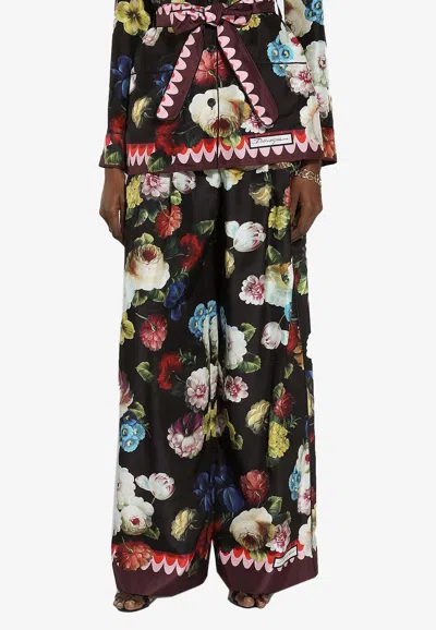 Dolce & Gabbana Nocturnal Flower Print Pants In Multicolor