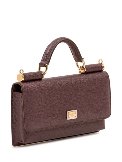 Dolce & Gabbana ? No-must Not Include Brand. Mini Not Present. Phone Handbag In 100% Vitello Leather In Mosto