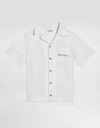 Dolce & Gabbana Kids' Non-stretch Linen Shirt With Dolce&gabbana Logo In White