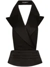 Dolce & Gabbana Black Double-breasted Vest With Rear Cut-out In Silk And Wool Woman In Schwarz