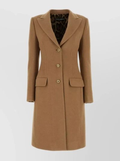 Dolce & Gabbana Notch Lapel Wool Coat With Flap Pockets In Brown