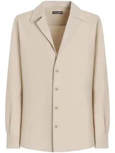 Dolce & Gabbana Notched-collar Linen Shirt In Beige
