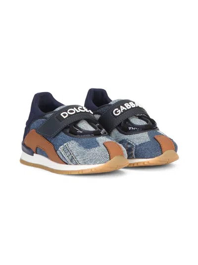 Dolce & Gabbana Kids' Denim Patchwork Sneakers In Blue