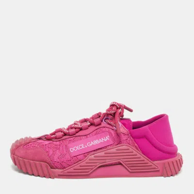 Pre-owned Dolce & Gabbana Ns1 Size 36 Pink Lace And Nylon Low Top Sneakers