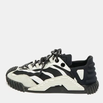 Pre-owned Dolce & Gabbana Ns1 Size 37.5 Black/white Fabric And Suede Low Top Sneakers