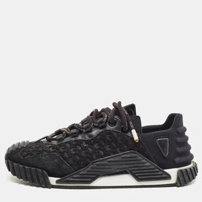 Pre-owned Dolce & Gabbana Ns1 Size 38 Black Neoprene And Suede Low Top Sneakers