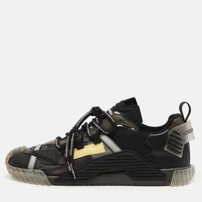 Pre-owned Dolce & Gabbana Ns1 Size 42 Tricolor Leather And Nylon Low Top Sneakers In Black