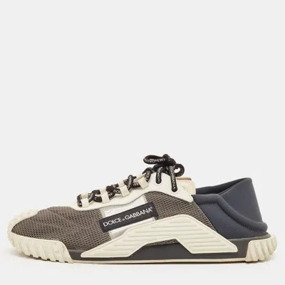 Pre-owned Dolce & Gabbana Ns1 Size 45 Grey/white Gg Nylon And Suede Low Top Sneakers In Gray
