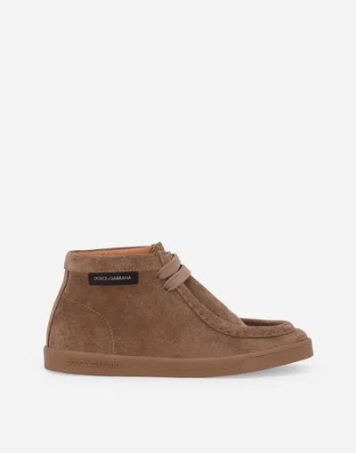 Dolce & Gabbana Nubuck Ankle Boots With Dolce&gabbana Logo In Brown