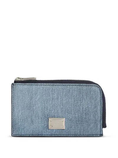 Dolce & Gabbana Nubuck Denim Card Holder In Blue