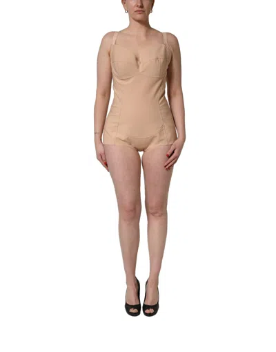 Dolce & Gabbana Nude Nylon Full Body Shaper Bodysuit Top In Neutral