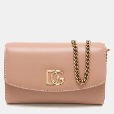 Pre-owned Dolce & Gabbana Nude Pink Leather Dg Wallet On Chain