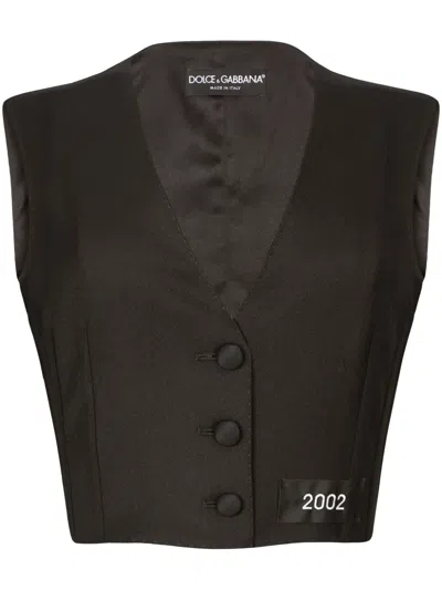 Dolce & Gabbana Number-patch Tailored Cropped Vest In Black