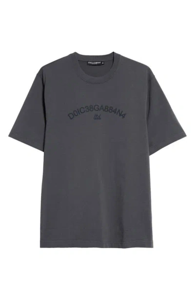 Dolce & Gabbana Grey Crewneck T-shirt With Tonal Logo Embroidery In Blue