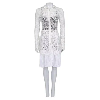 Pre-owned Dolce & Gabbana Nwot  White Lace High Collar Dress It40 S
