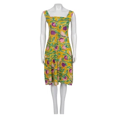 Pre-owned Dolce & Gabbana Nwot  Yellow Silk Printed Dress - Size S
