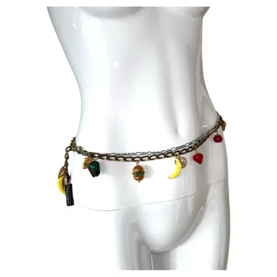 Pre-owned Dolce & Gabbana Nwt's  Two Tone Multi Fruit Charm Belt Gold Silver Chain Pepper In Gray