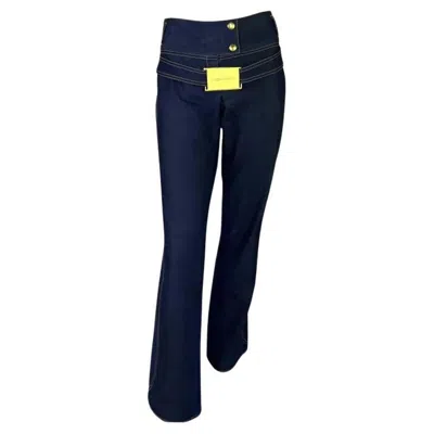 Pre-owned Dolce & Gabbana Nwt S/s 2001  Runway Logo Gold Buckle Denim Blue Jeans It46