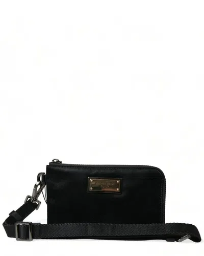 Dolce & Gabbana Nylon & Leather Pouch In Black