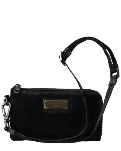 Dolce & Gabbana Nylon & Leather Pouch In Black