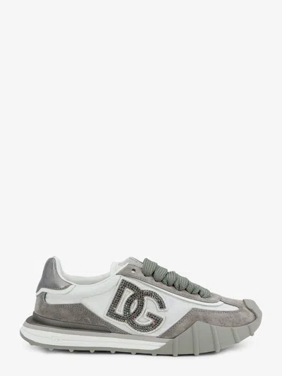Dolce & Gabbana Nylon And Suede Sneakers With Dg Logo With Rhinestones In Gray