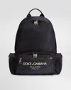 Dolce & Gabbana Sleek Black Backpack With Prominent White Logo Print In ブルー