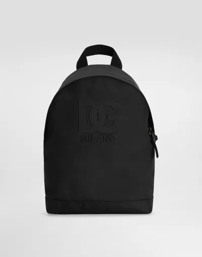 Dolce & Gabbana Kids' Nylon Backpack With Dg Patch In Black