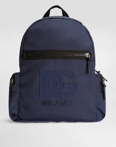 Dolce & Gabbana Nylon Backpack With Dg Rubber Patch In Blue