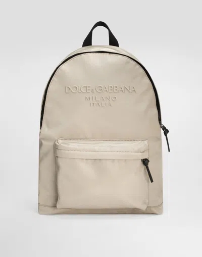 Dolce & Gabbana Nylon Backpack With Dolce&gabbana Logo In Beige
