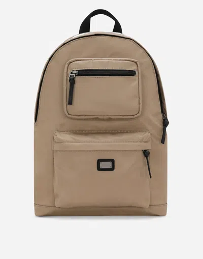 Dolce & Gabbana Kids' Nylon Backpack With Dolce&gabbana Logo In Beige
