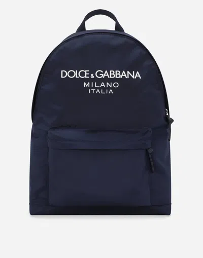Dolce & Gabbana Nylon Backpack With Dolce&gabbana Logo In Blue
