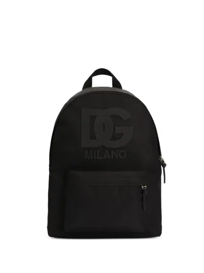 Dolce & Gabbana Kids' Nylon Backpack With Dg Rubber Patch In Black