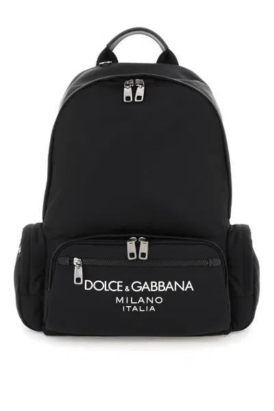 Dolce & Gabbana Nylon Backpack With Logo In Nero/nero