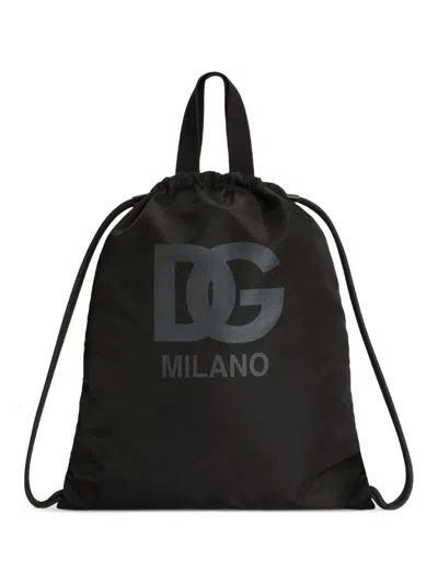 Dolce & Gabbana Kids' Nylon Backpack With Printed Logo In Black