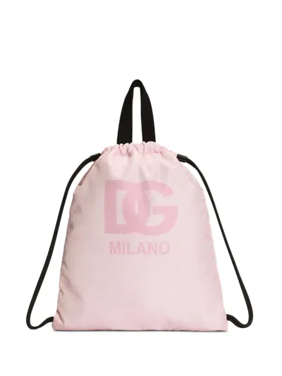 Dolce & Gabbana Kids' Nylon Backpack With Printed Logo In Pink