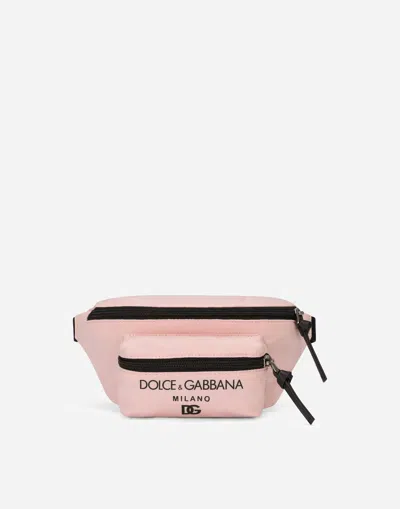 Dolce & Gabbana Nylon Belt Bag With Logo Print In Pink