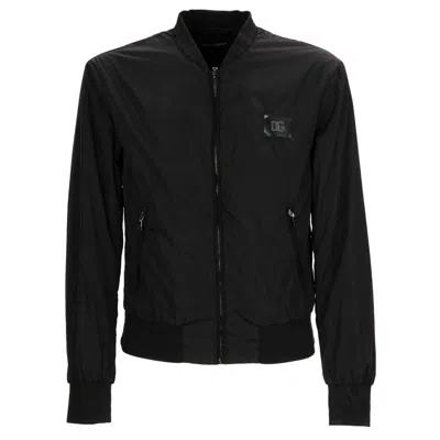 Pre-owned Dolce & Gabbana Nylon Bomber Jacket With Dg Logo And Pockets Black 11489
