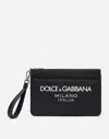 Dolce & Gabbana Black Pouch With Contrasting Rubberized Logo In Nylon In Blu/blu Navy