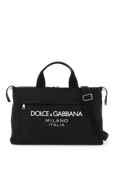 Dolce & Gabbana Black Gym Bag With Contrasting Logo Print In Polyamide Man