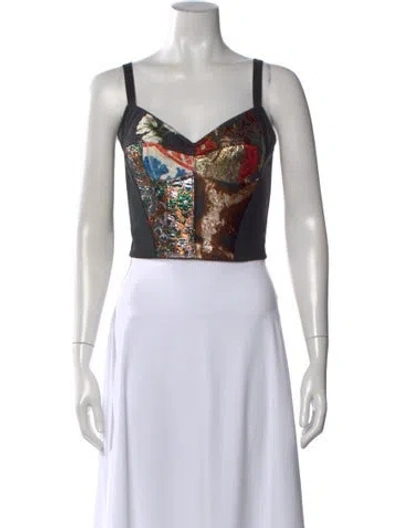 Pre-owned Dolce & Gabbana Nylon Floral Print Crop Top In Black